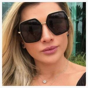 Shiny black square oversized, sunglasses brand new with gold trim